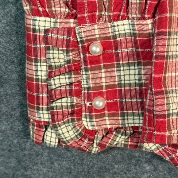 Damson Madder Kylie Ruffle Shirt Red Plaid Button Up Womens Size 12 US 8 NWT - Picture 5 of 12